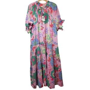 NWT Easel Los Angeles Drop Waist Floral Tiered Midi Dress Colorful Women's 3X